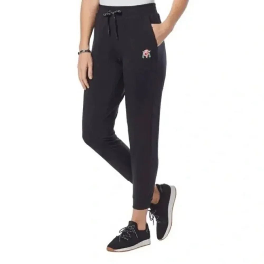 Badgley Mischka Womens Baby French Terry Soft Black Casual Drawstring Joggers L